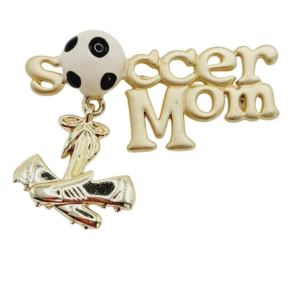 Danecraft Soccer Mom Brooch Two Tone Gold Dangle Soccer Cleats Sport's Mom